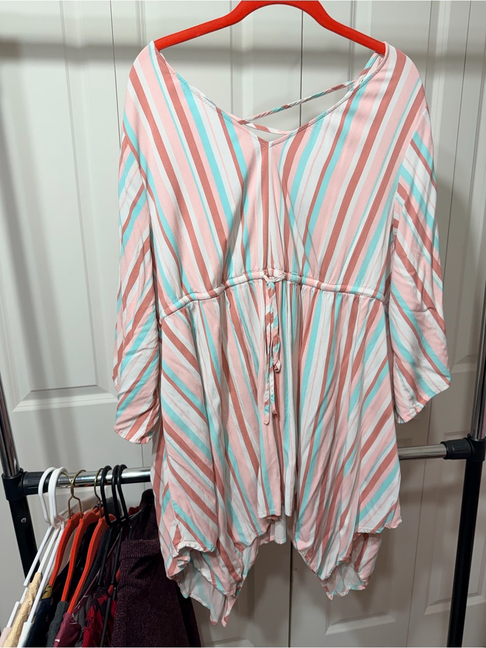 torrid Pink & Light Blue Striped V-Neck Tunic